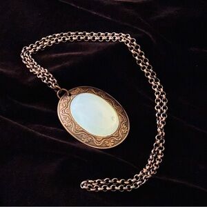 Vintage Elegant Solid Copper & Opalite Necklace Pendant & Chain
